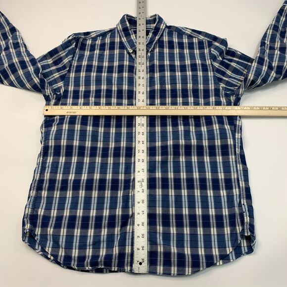 J Crew Button Down Shirt Mens M Medium Blue White Plaid Cotton Long Sleeve - Picture 5 of 10